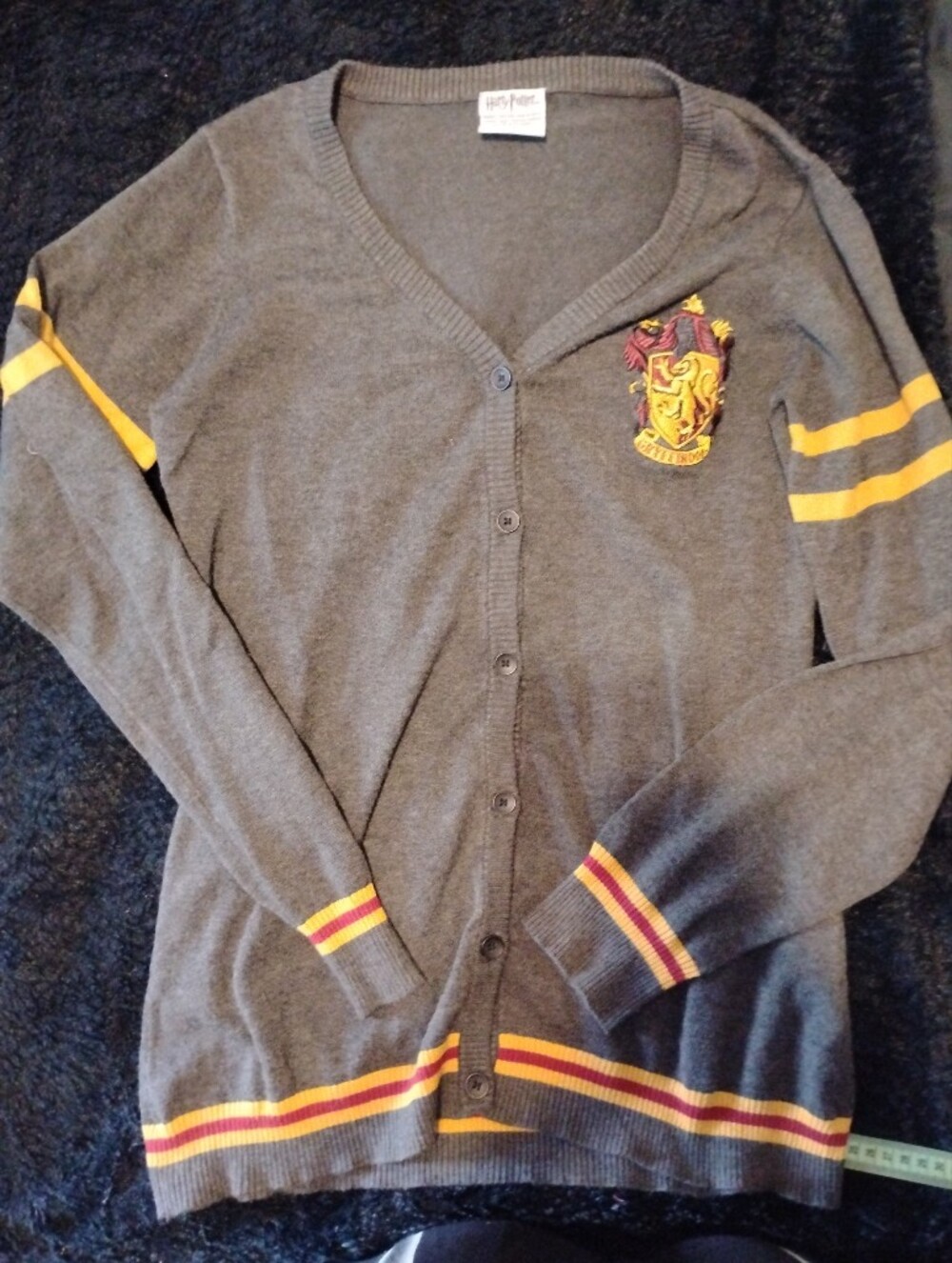 Warner Bros. Gray Cardigan Sweater with Yellow and Maroon Trim